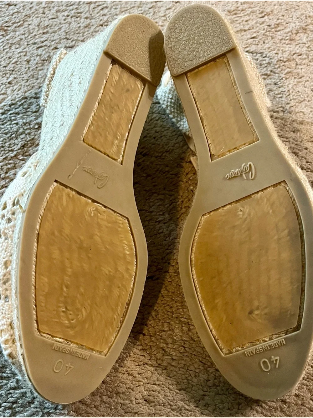 Castaner Cream Crochet Espadrille Wedge with Tie Ankle Straps